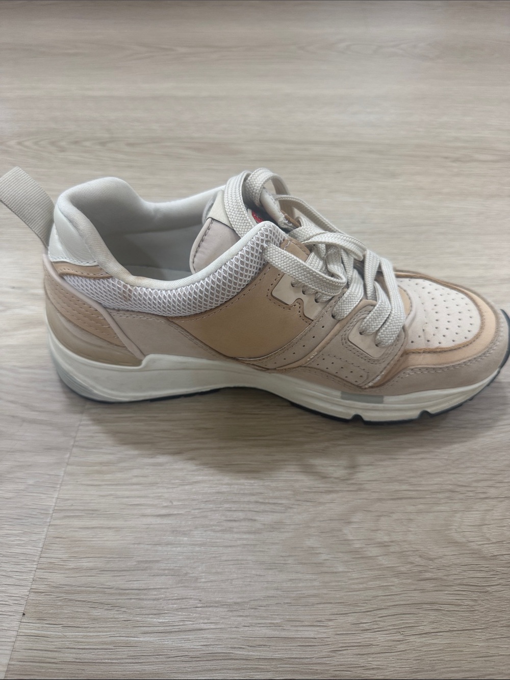 Sandro Beige and White Leather Mesh Sneakers - Picture 3 of 4